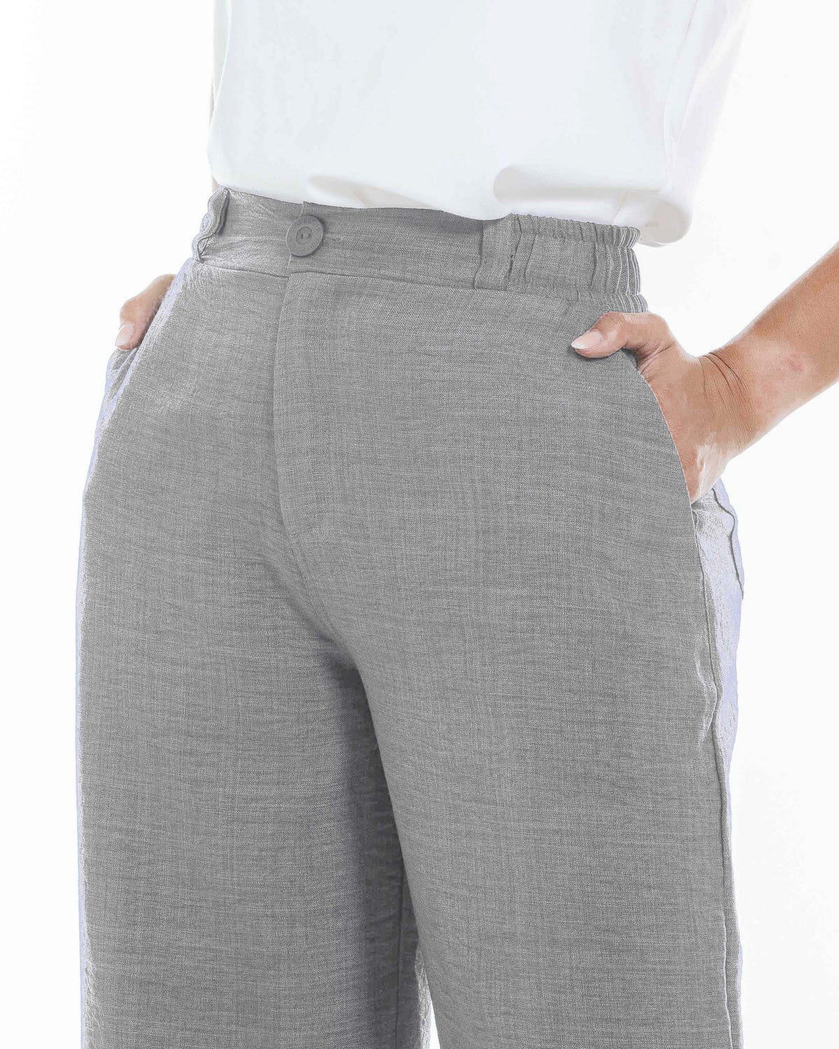 Pantalón jaspeado bota ancha tipo Chambray