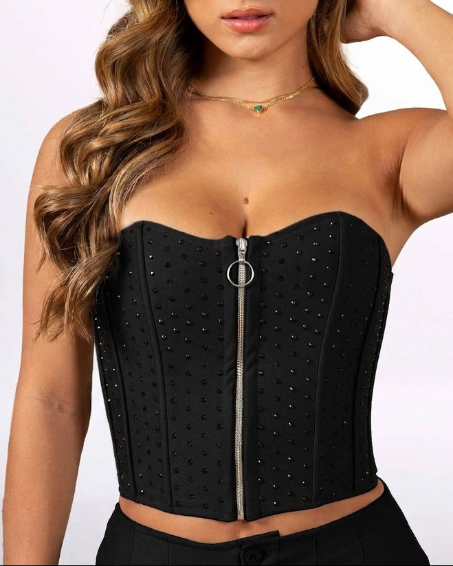 Corset strapless en Pontiroma con pedrería
