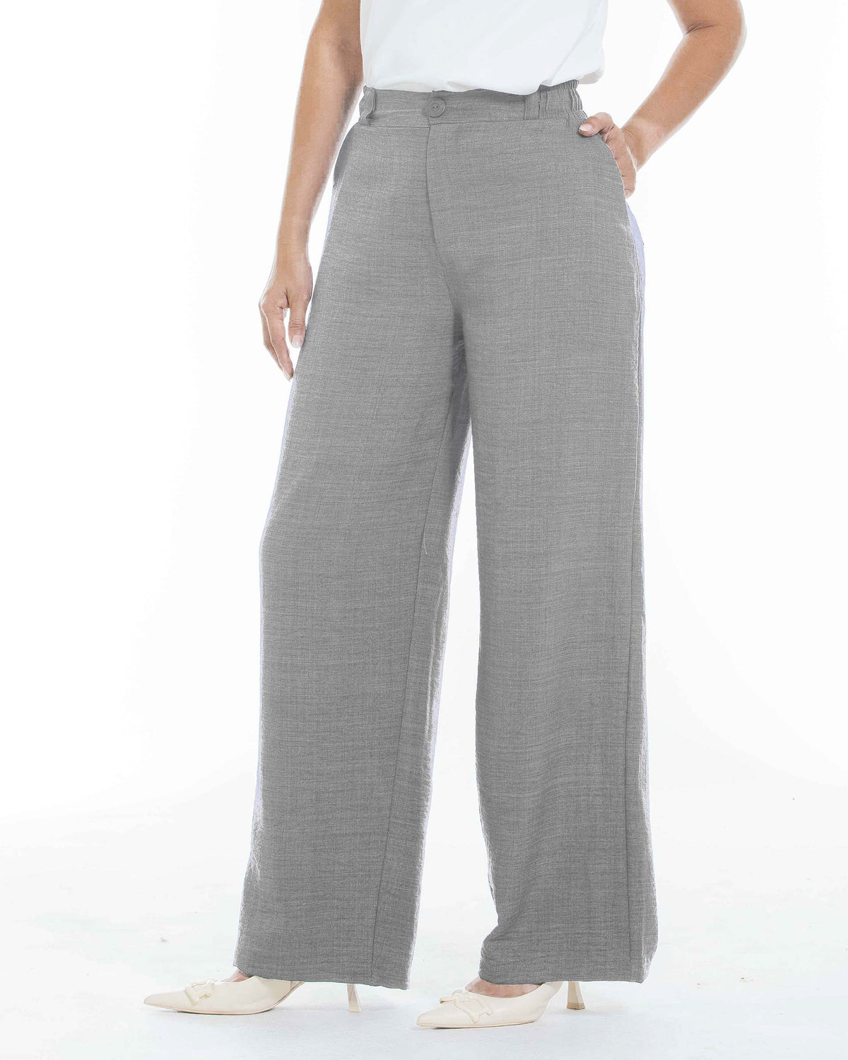 Pantalón jaspeado bota ancha tipo Chambray